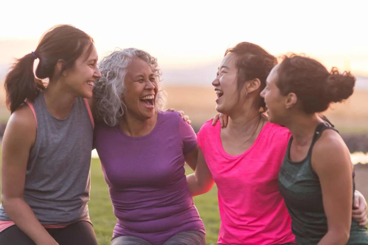 Group of ethnic women laughing on a fitcation